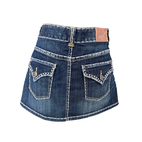 Rock & Roll Cowgirl Womens L Denim Mini Skirt Western Cowgirl Embroidered Pocket - Picture 3 of 13